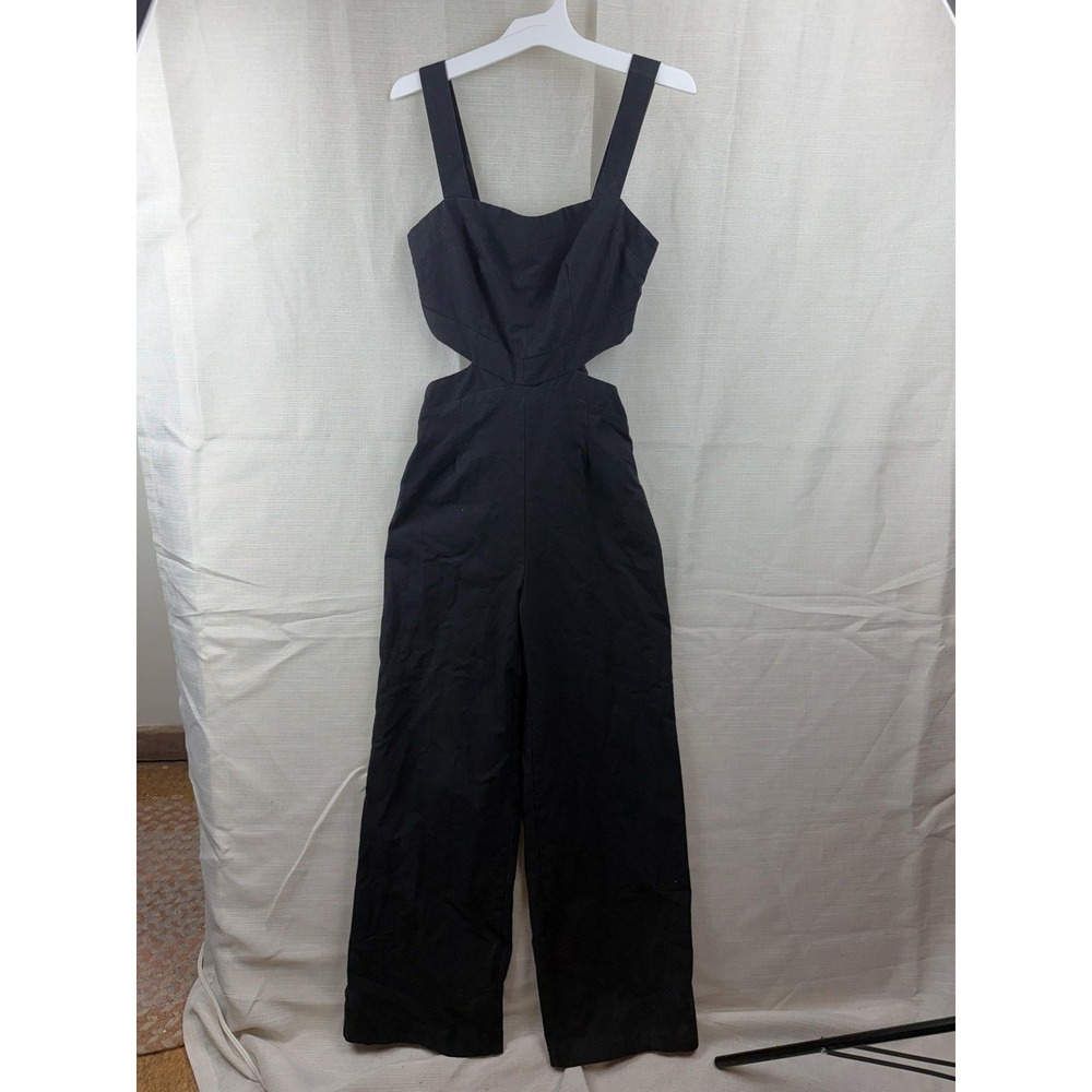 Alter'd State Jumpsuit Womens Small Black Linen Blend Wide Leg Zip Back jumpsuit